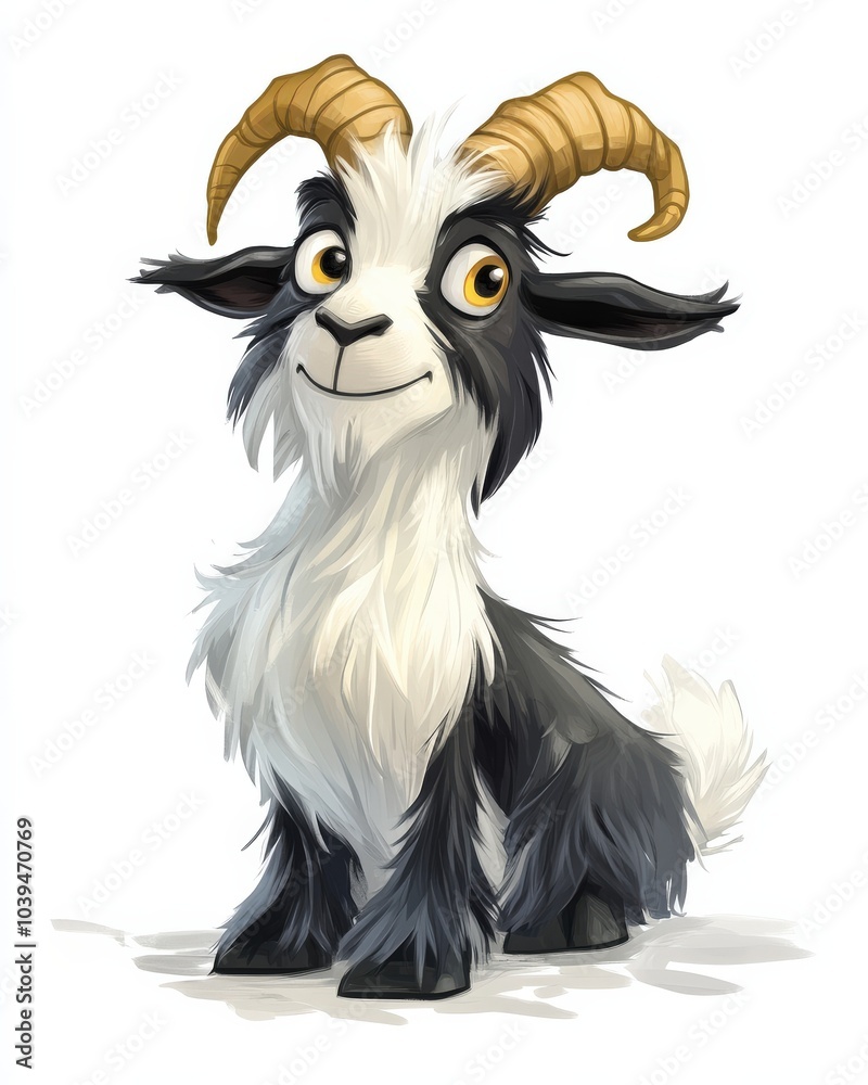 Fototapeta premium Cartoon Goat. Cute and Funny Animal Character on Isolated White Background