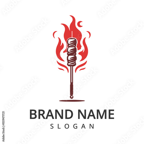 Satay logo design template, indonesian traditional food symbol,  grilled meat icon