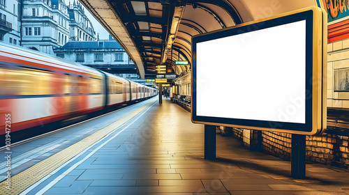 Blank Billboard at London Tube Station in Motion