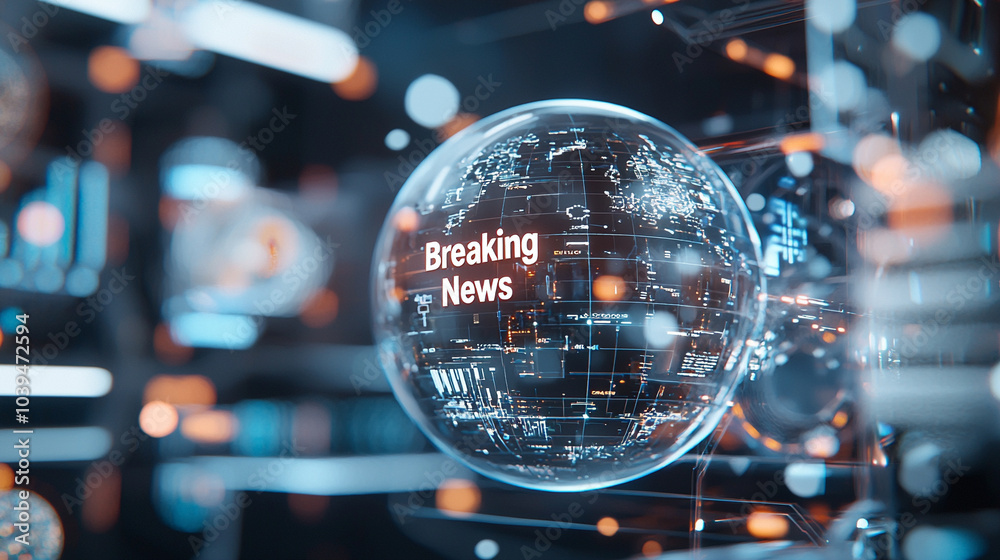 Futuristic banner showcasing a high-tech globe with 'breaking news' overlay for enhanced visual impact Futuristic banner showcasing a high-tech globe with 'breaking news' overlay for enhanced visual impact