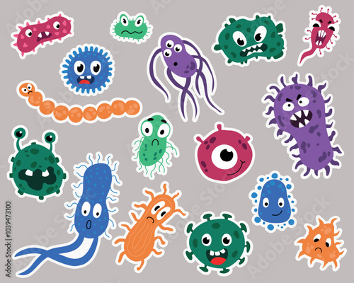 Set of stickers with bacteria.
