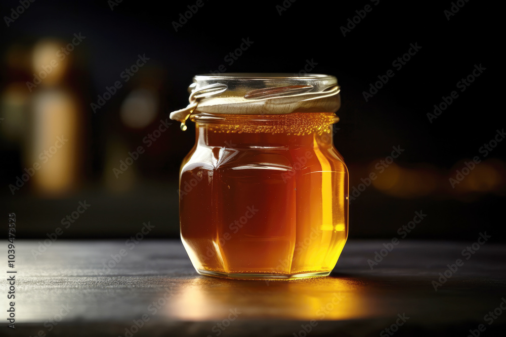 generated Illustration of jar of honey against dark background generated Illustration of jar of honey against dark background