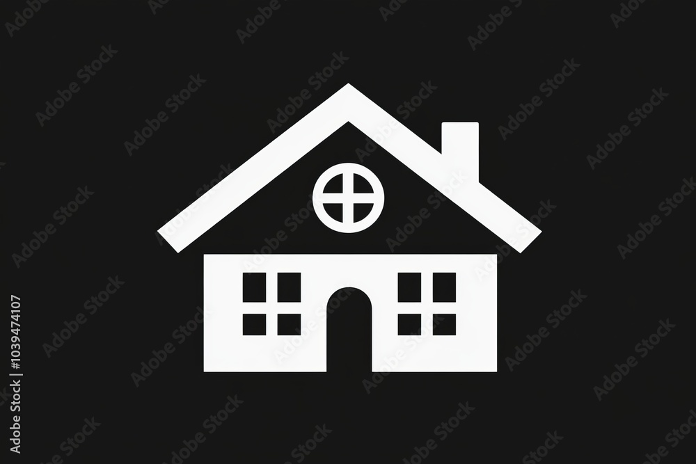 Clean minimal white house icon on a dark background featuring a simple roof and window design perfect for real estate architecture or home ownership branding concepts Clean minimal white house icon on a dark background featuring a simple roof and window design perfect for real estate architecture or home ownership branding concepts