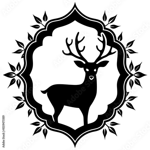 deer with the sign of saint hubert forest graphic in a decorative frame