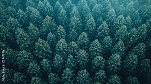 Aerial View of a Dense Forest with Fog, Capturing the Beauty of Nature's Canopy