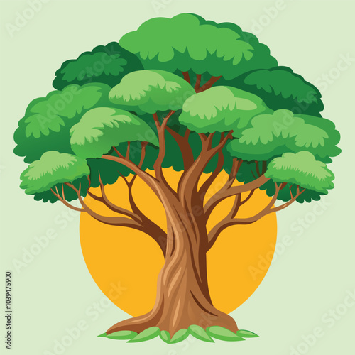 Vector Illustration of A Banyan Tree 