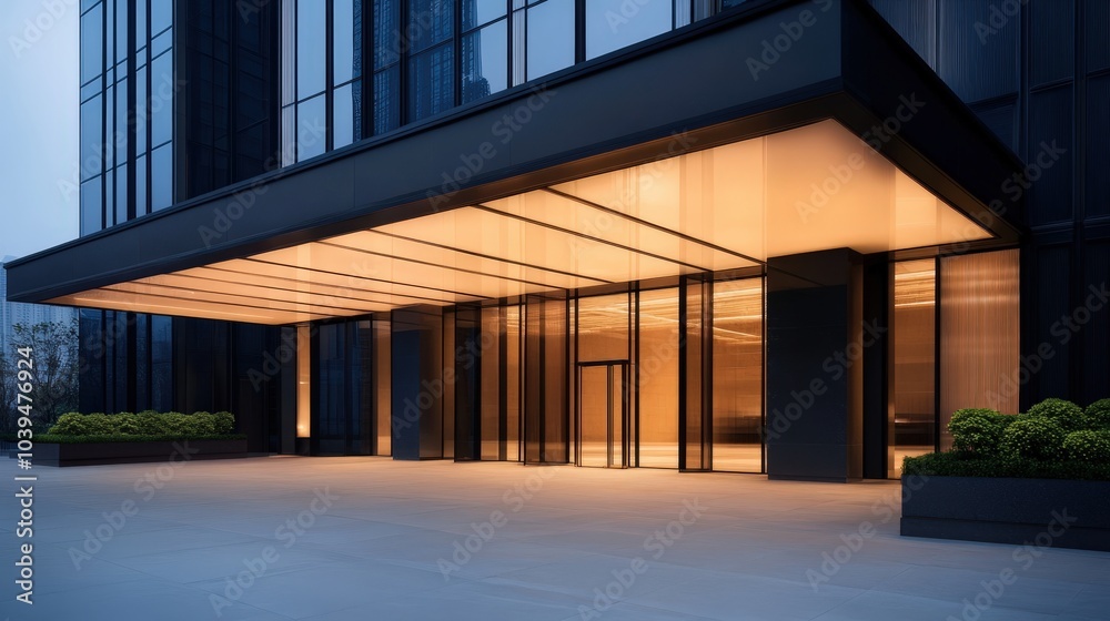 Fototapeta premium modern building entrance with illuminated canopy