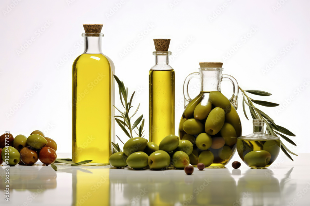 generated illustration olive oil with fresh olives and leaves generated illustration olive oil with fresh olives and leaves