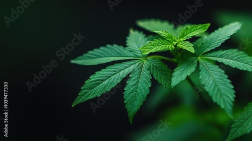 Close-up of lush green cannabis leaves