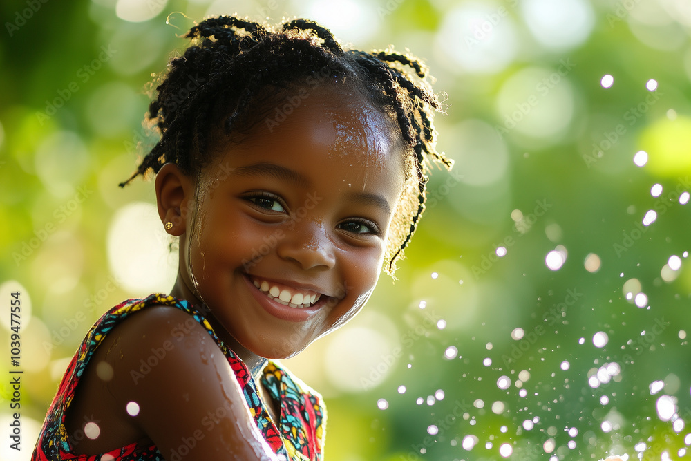 Joyful African Girl Washing Hands Under Outdoor Tap in Sunlight Joyful African Girl Washing Hands Under Outdoor Tap in Sunlight