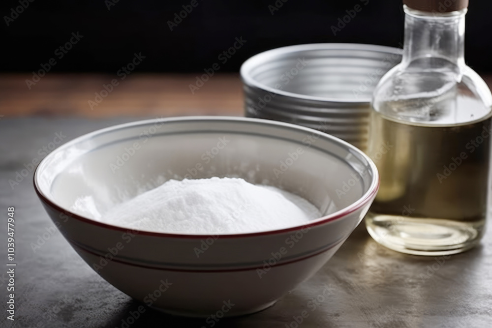 generated illustration baking soda and vinegar on table top generated illustration baking soda and vinegar on table top