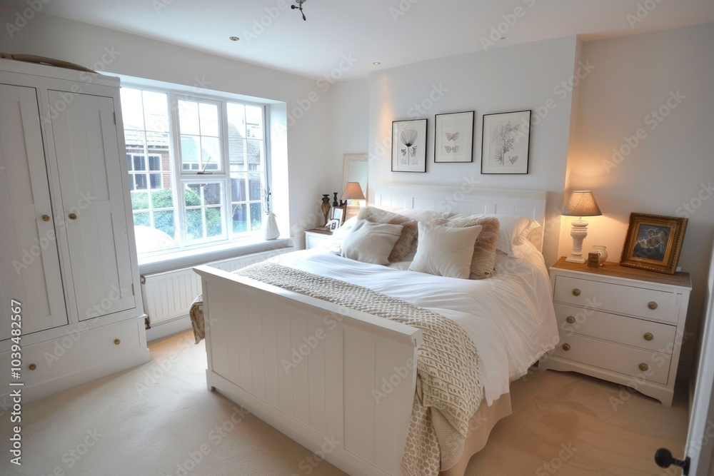 Bright and airy white bedroom with a cozy feel and modern decor Bright and airy white bedroom with a cozy feel and modern decor