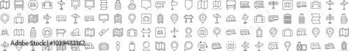 Motorhome, Map Pin, Baggage, Direction Pointer Simple Isolated Line Icons Collection. Editable Stroke. Suitable for Web Sites, Books, Cards, Apps