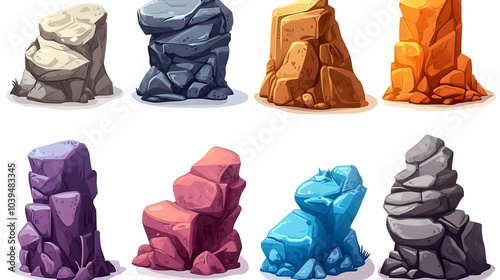 Vector Cartoon Rock Formations Set Illustration