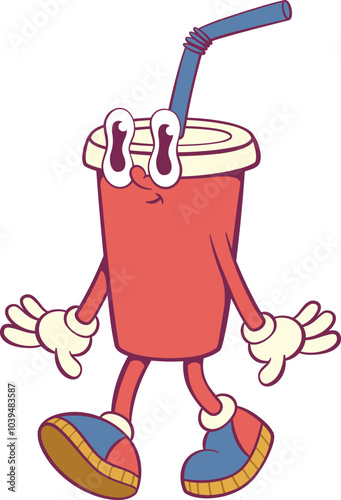 Retro groovy beverage cup mascot