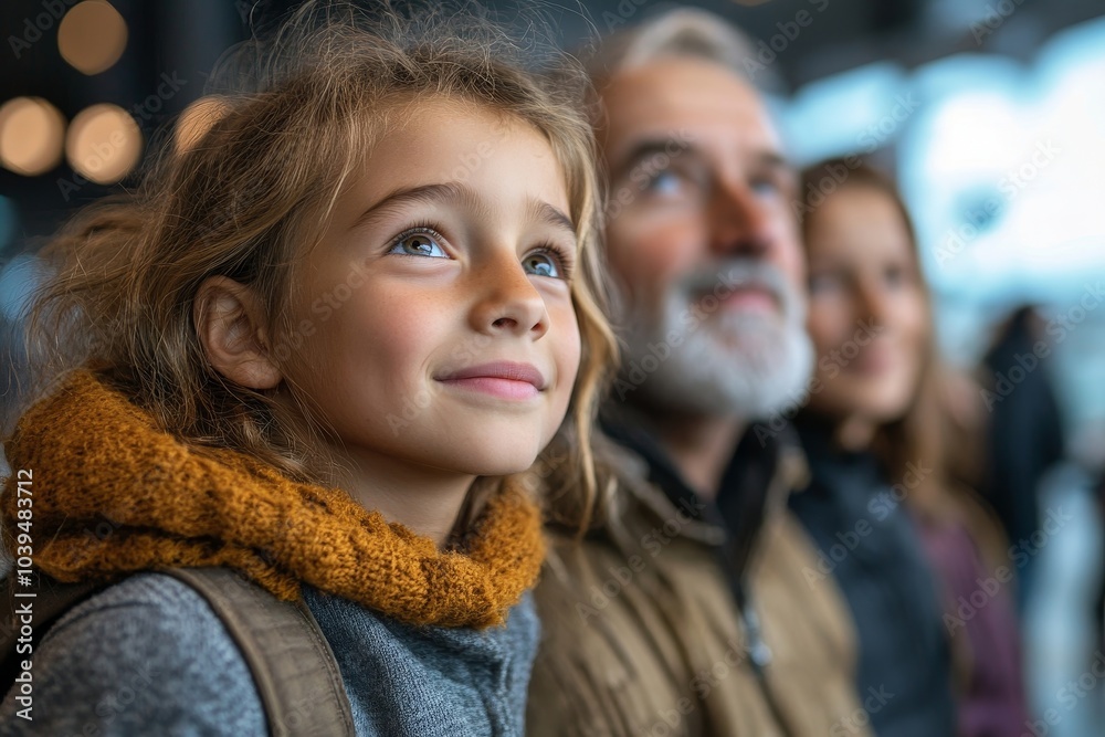Family at the airport enjoying time together before airplane departure, Generative AI