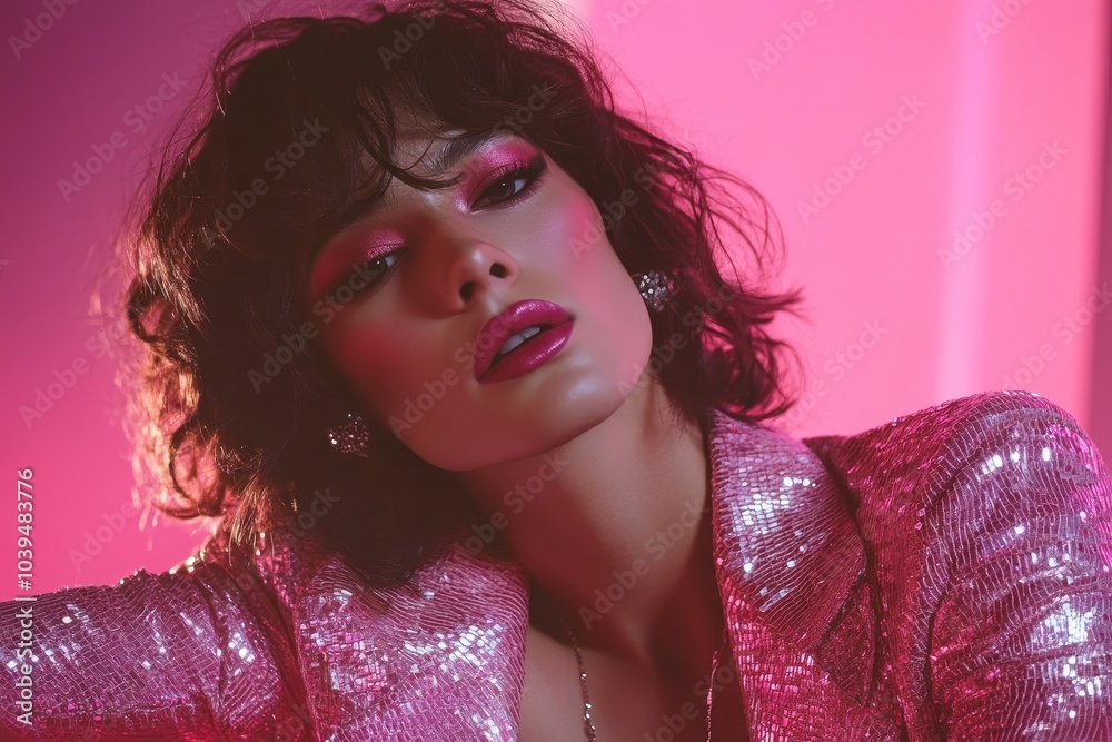 Drag performer singing in female clothing, Generative AI