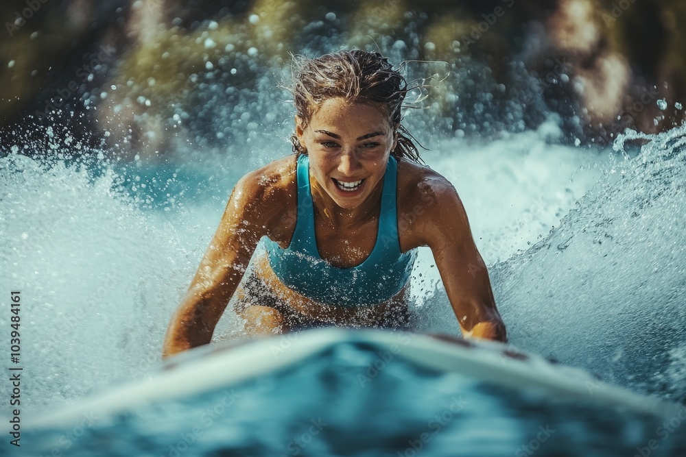 Athlete water skiing behind a boat, Generative AI