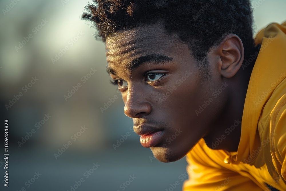 Tired young runner leaning over to catch his breath, Generative AI