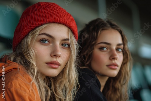 Obraz na płótnie Sad female fans sitting in stadium, Generative AI w salonie