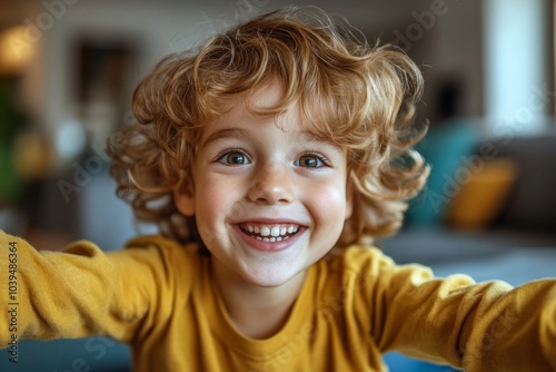 Obraz na płótnie Little boy having fun with mother at home, Generative AI w salonie