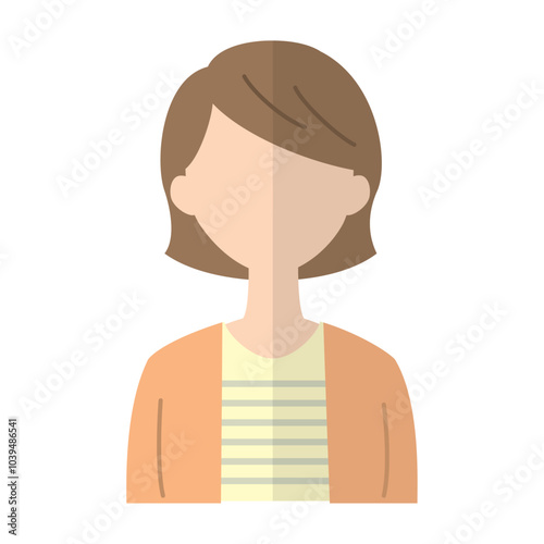 若い女性の人物アイコンのイラスト　シルエット　顔なしフラットデザイン
