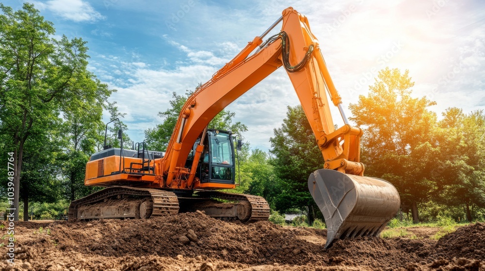 Obraz premium Panoramic View of Excavator at Mining Site