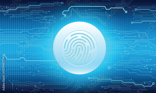 Futuristic fingerprint  security scanner icon and round button with metallic background.Vector illustration