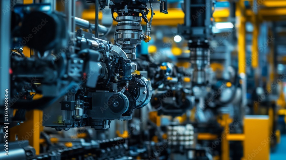 Fototapeta premium Precision Machinery in a Busy Factory Environment