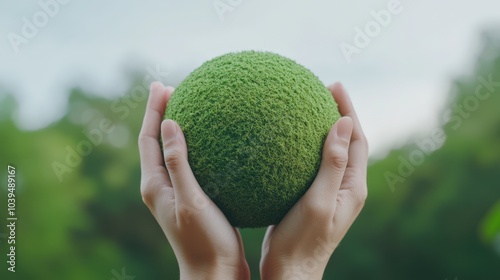 Hands holding a green moss ball