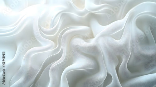 A close-up of a delicate, ruffled white surface, showcasing soft textures and curves, creating an ethereal and serene visual effect.