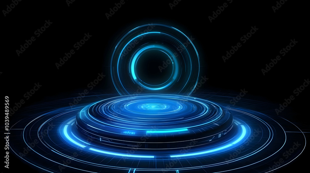 Futuristic Blue Glowing Ring on Dark Background Futuristic Blue Glowing Ring on Dark Background