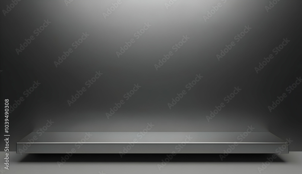 Empty Gray Shelf Against a Simple Background Empty Gray Shelf Against a Simple Background
