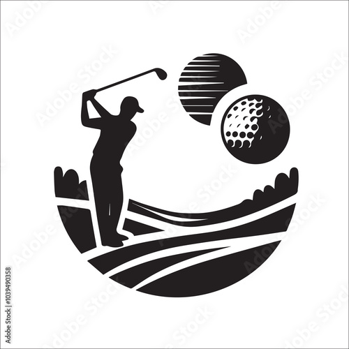 Golf Player Black White Silhouette Illustrations & Vectors