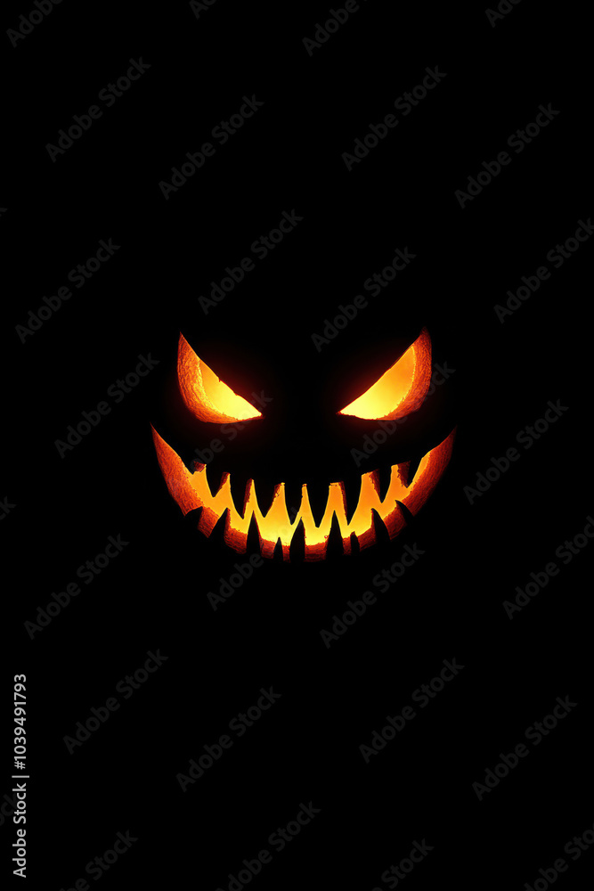 Fototapeta premium Glowing Jack-o'-Lantern with Fangs