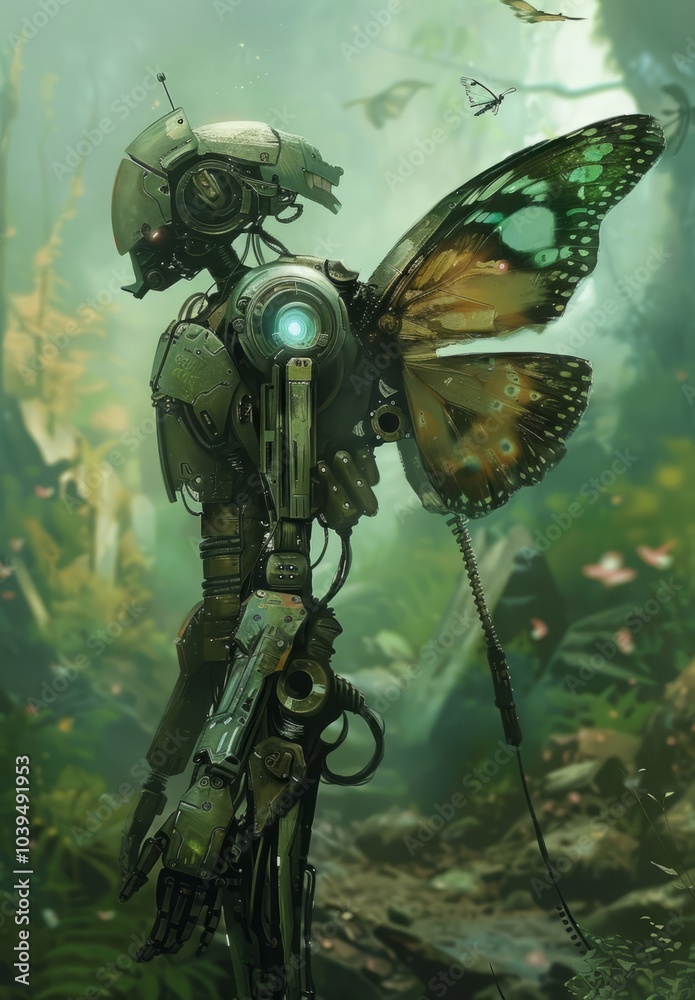 white robot with butterfly wings. white robot with butterfly wings.