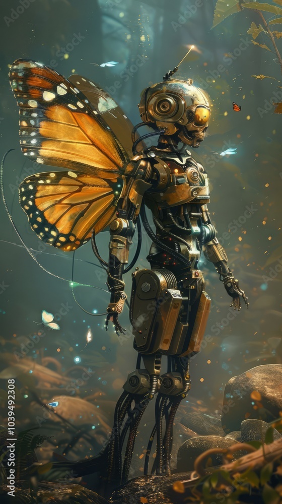 white robot with butterfly wings. white robot with butterfly wings.