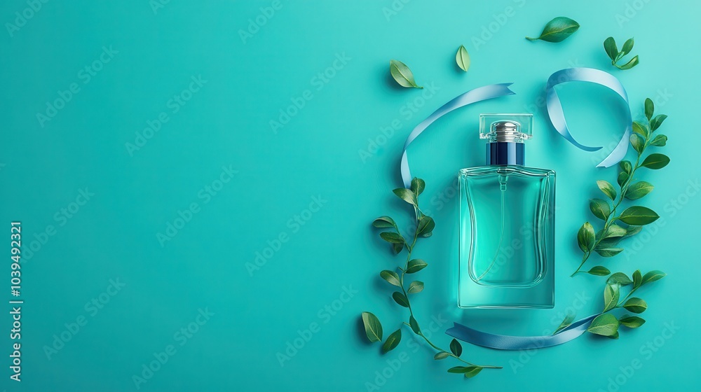 Obraz premium Isolated Bottle of Perfume on Blue Background