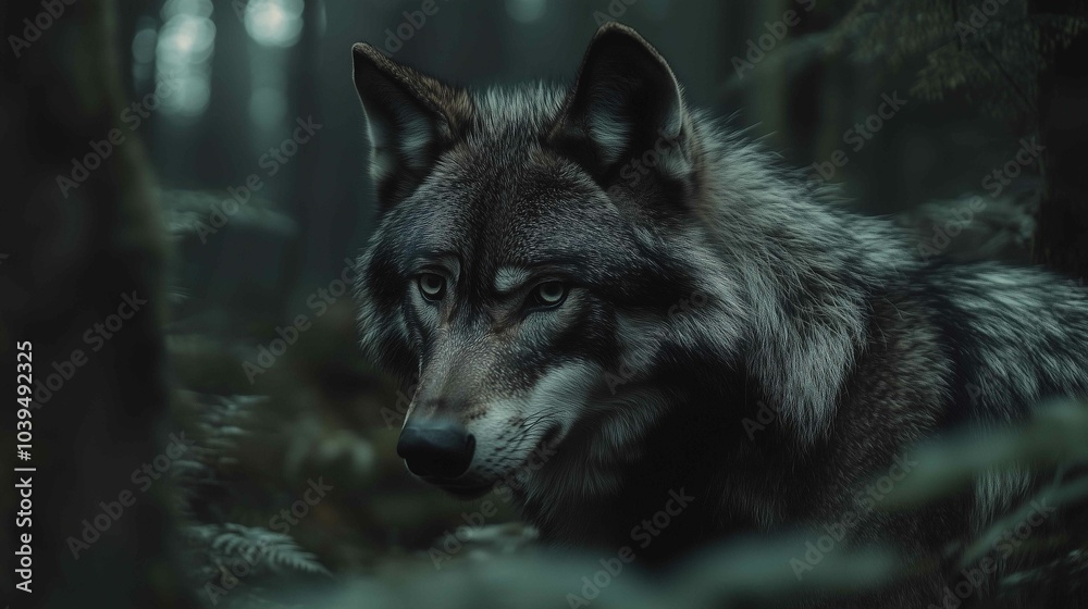 Portrait of grey wolf in the forest
Portrait of grey wolf in the forest