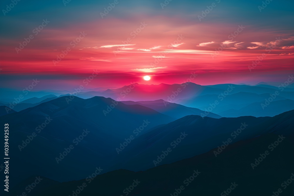 The sun is setting over a mountain range The sun is setting over a mountain range