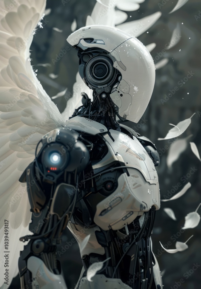 white robot with angel wings. white robot with angel wings.