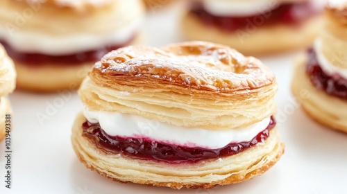 Fresh Puff Pastry Cookies with Cream and Jam Filling