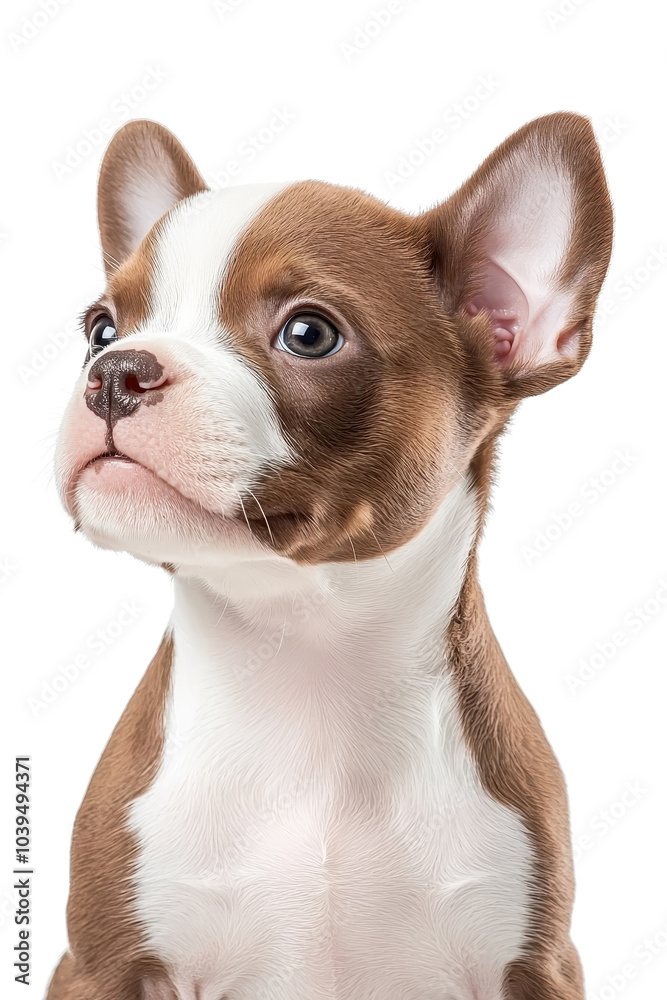 A baby Boston Terrier, isolate on white background, with soft fur and an innocent expression, radiating cuteness. cutout png A baby Boston Terrier, isolate on white background, with soft fur and an innocent expression, radiating cuteness. cutout png