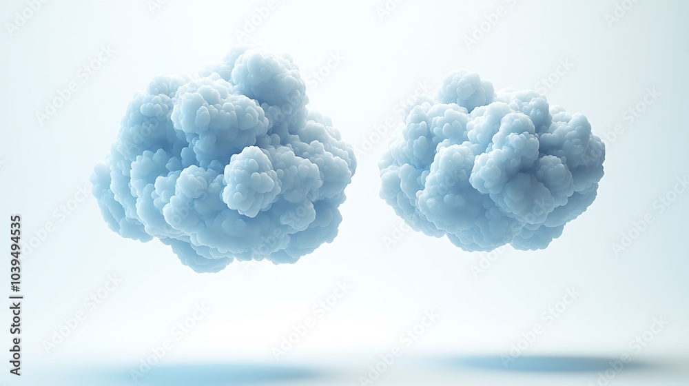 Dreamy Cloud Formations: Two majestic, fluffy clouds drift gracefully against a soft blue backdrop, evoking a sense of tranquility and boundless possibilities. Dreamy Cloud Formations: Two majestic, fluffy clouds drift gracefully against a soft blue backdrop, evoking a sense of tranquility and boundless possibilities.