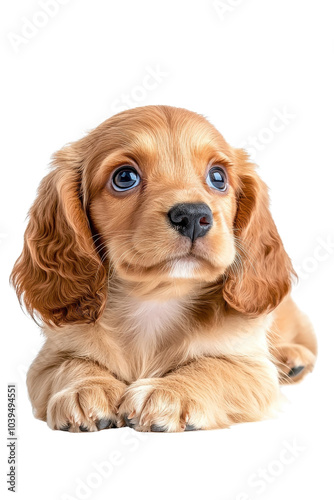 A baby Cocker Spaniel, isolate on white background, with soft fur and a curious expression, radiating cuteness. cutout png