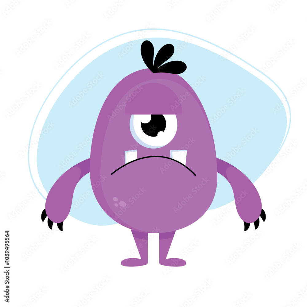 Cute cartoon sad monster. Funny purple creature in childish style isolated on white background. Vector illustration Cute cartoon sad monster. Funny purple creature in childish style isolated on white background. Vector illustration