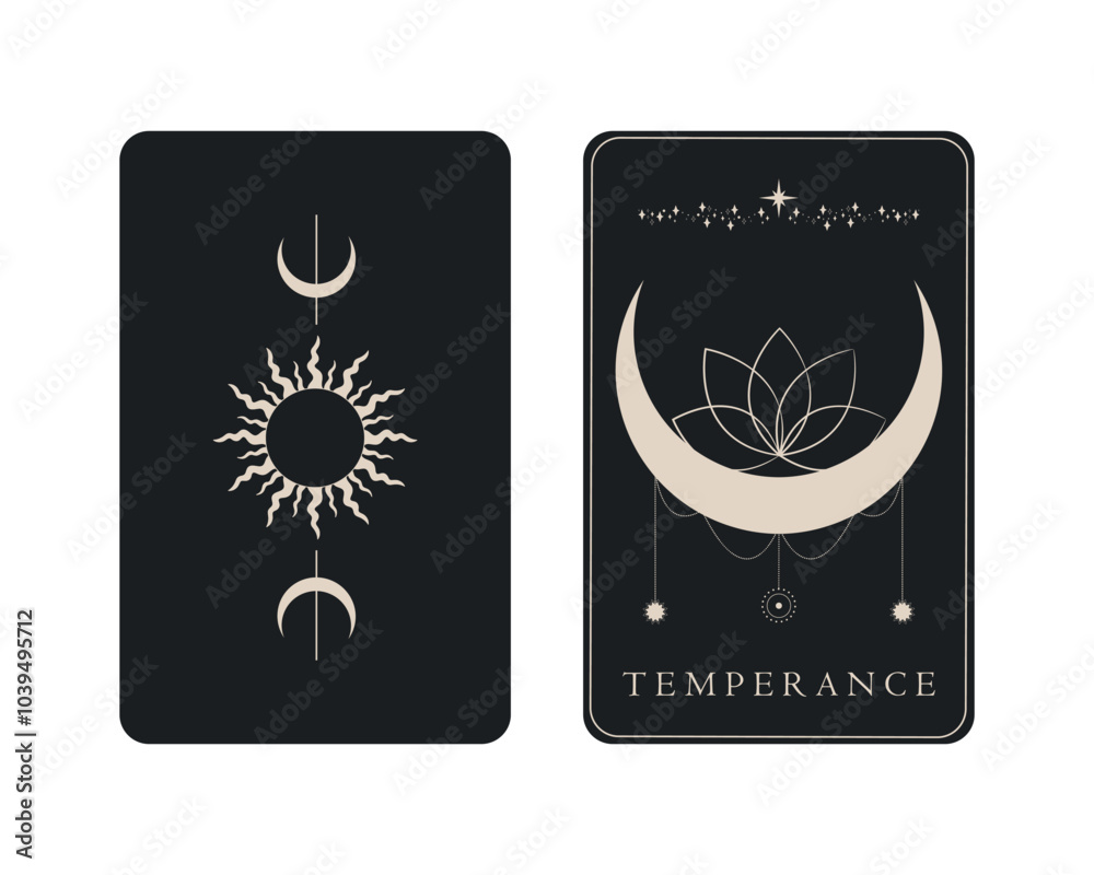 Tarot card with reverse side. Temperance Major Arcana symbol. Tarot symbolism. Mystery, astrology, esoteric. Vector illustration Tarot card with reverse side. Temperance Major Arcana symbol. Tarot symbolism. Mystery, astrology, esoteric. Vector illustration