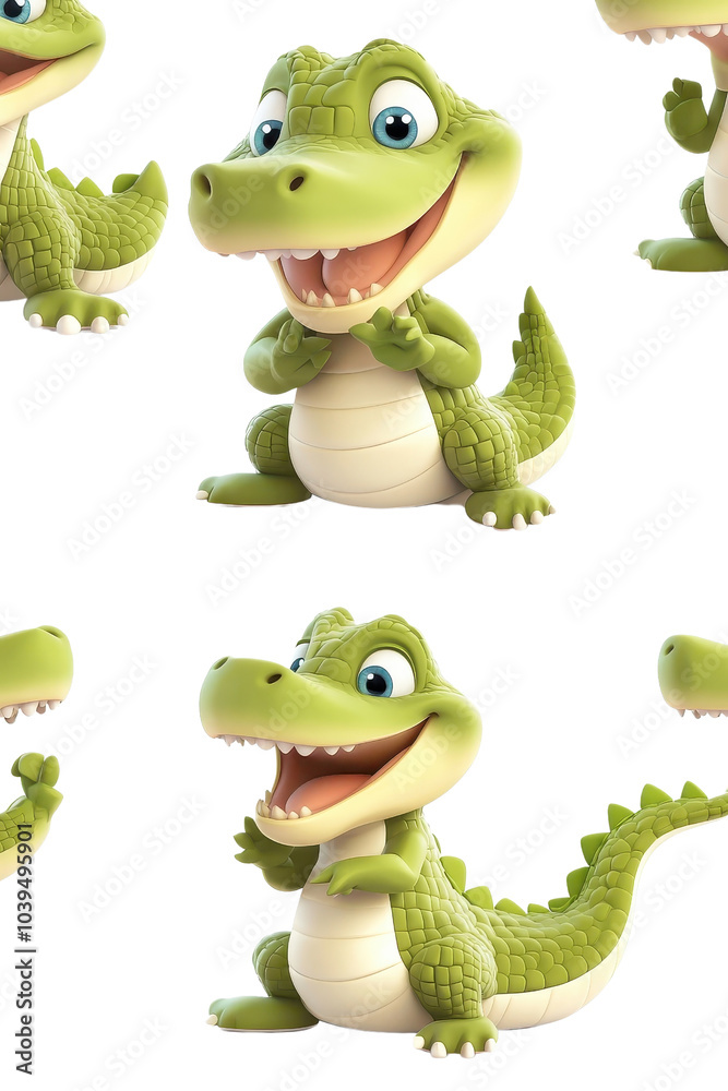 Obraz premium A 3D cartoon character of a crocodile, isolate on white background, ideal for playful designs and children’s products. cutout png