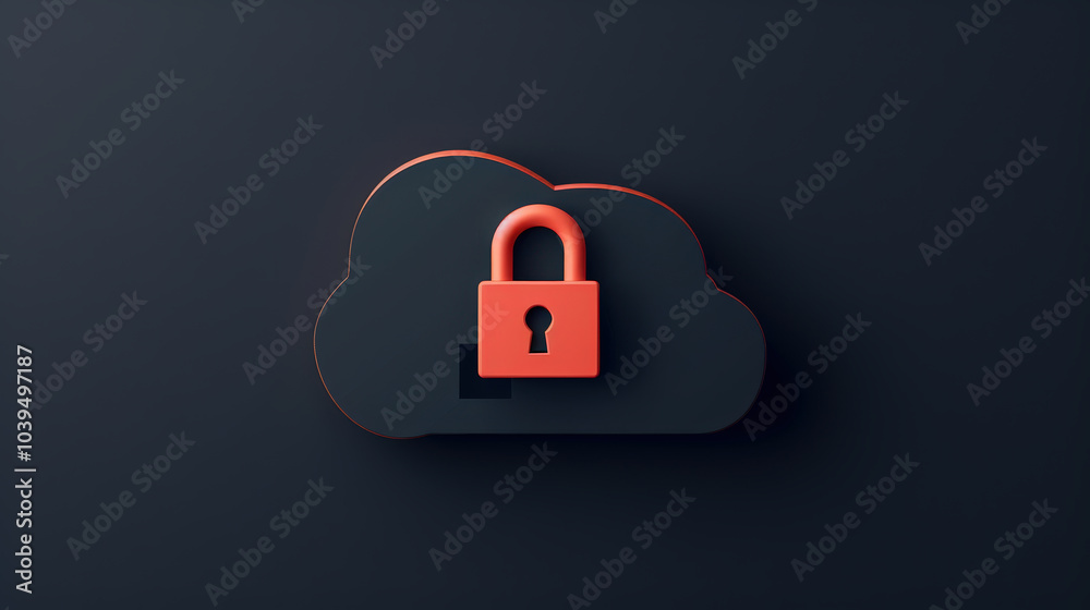 Stylized cloud icon featuring secure padlock symbol, representing data protection and security in digital environments Stylized cloud icon featuring secure padlock symbol, representing data protection and security in digital environments
