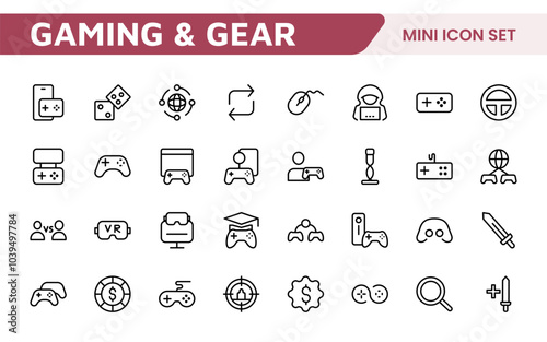 Gaming Icon Set. Vibrant and dynamic icons for game design, streaming, and e-sports branding, perfect for creating immersive interfaces and enhancing your gaming projects.